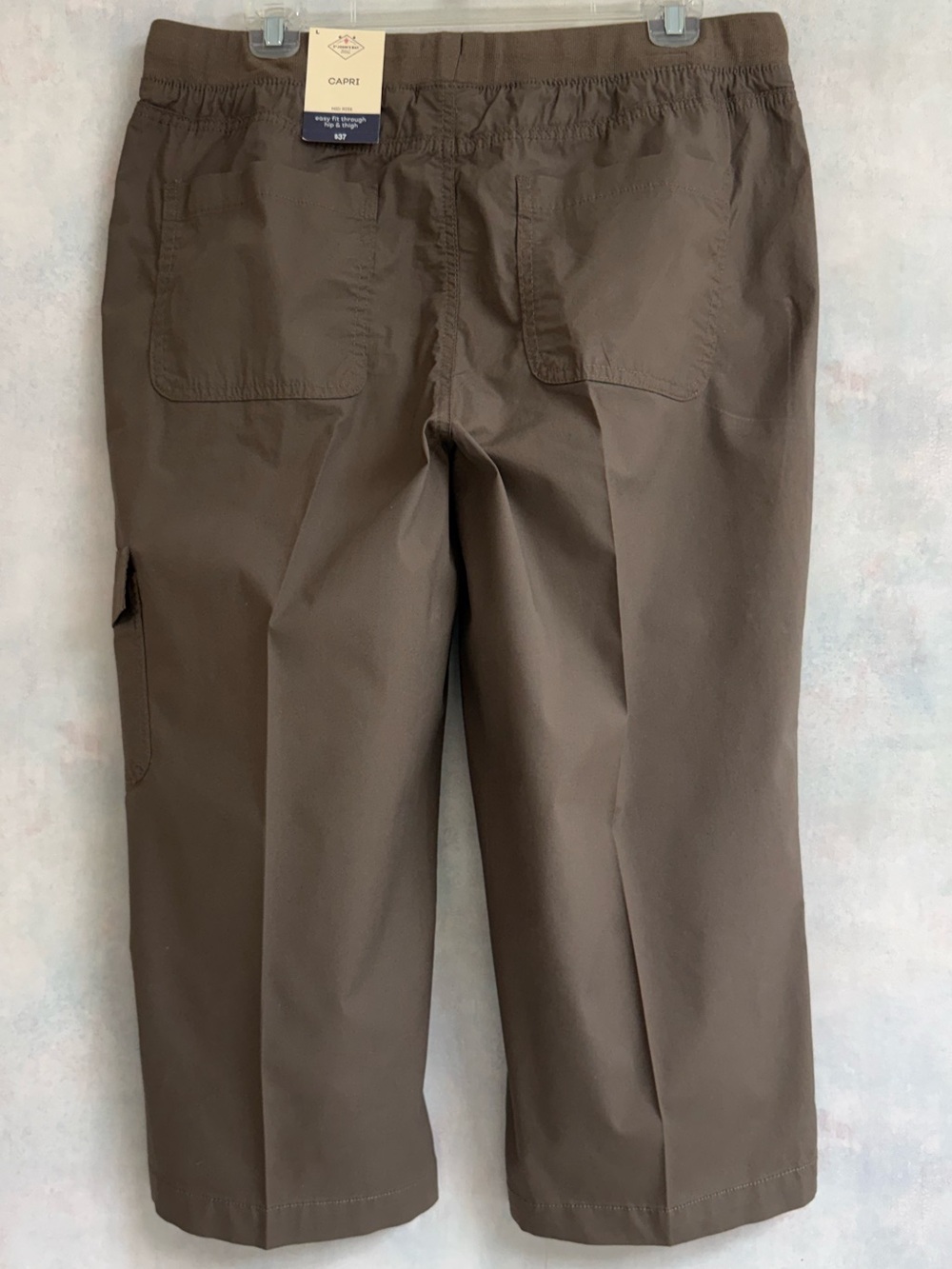 L Capri Easy Fit Through Hip/Thigh by St John’s Bay, Dark Khaki, Pockets Pull On - Picture 4 of 14